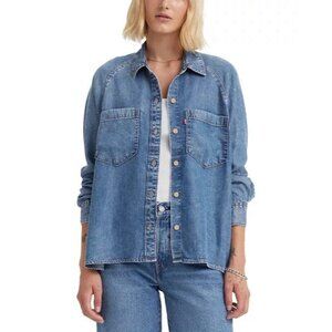 Levi's Shirt Womens L Harrison Raglan Long Sleeve Lyocell Western Button Up Blue